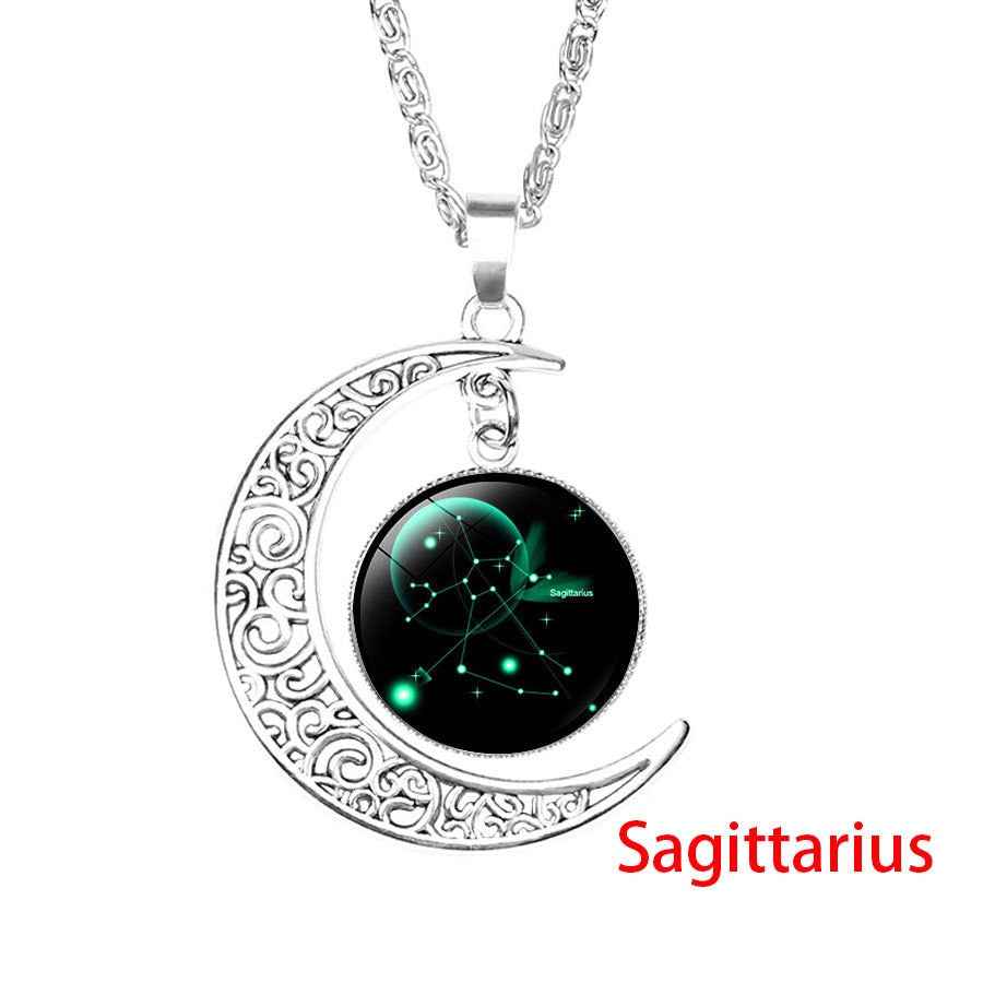 12 Zodiac Sign Pendant Necklace Glass Cabochon Double Galaxy Constellation Horoscope Astrology Necklace For Women Men Jewelry - Pedlar's Attic