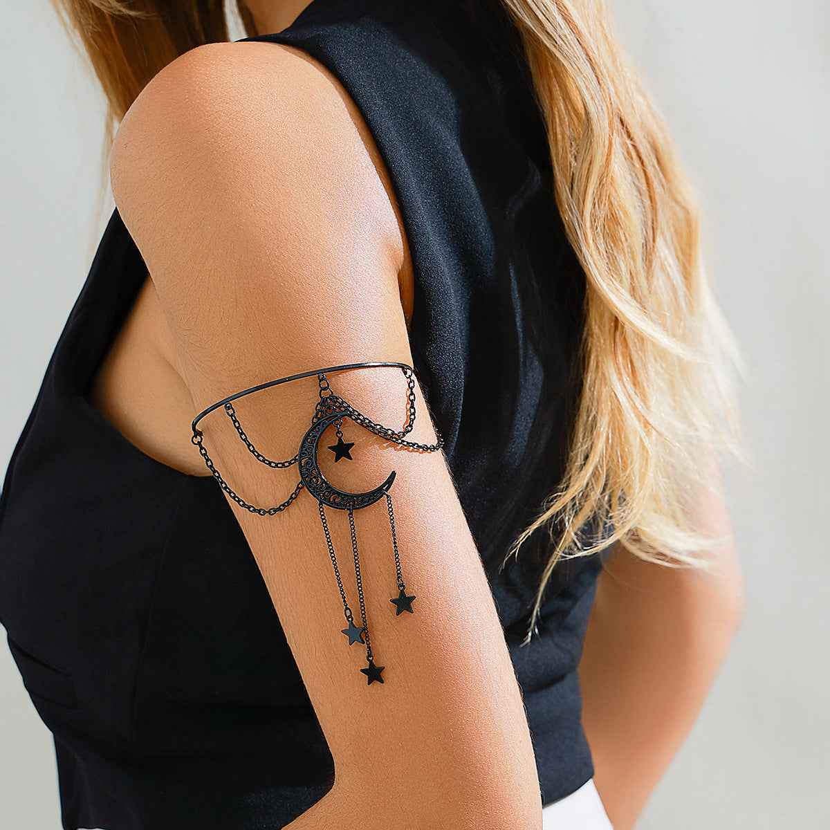 Sweet and Cool Gothic Cross Crystal Chain Multi layer Open Arm Bracelet Hand Ornament Leg Chain - Pedlar's Attic