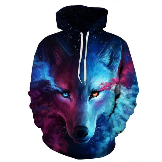 Wolf Spirit Hooded Sweater - Eye-Catching Digital Wolf Print on Soft Cotton for Men & Women - Pedlar's Attic