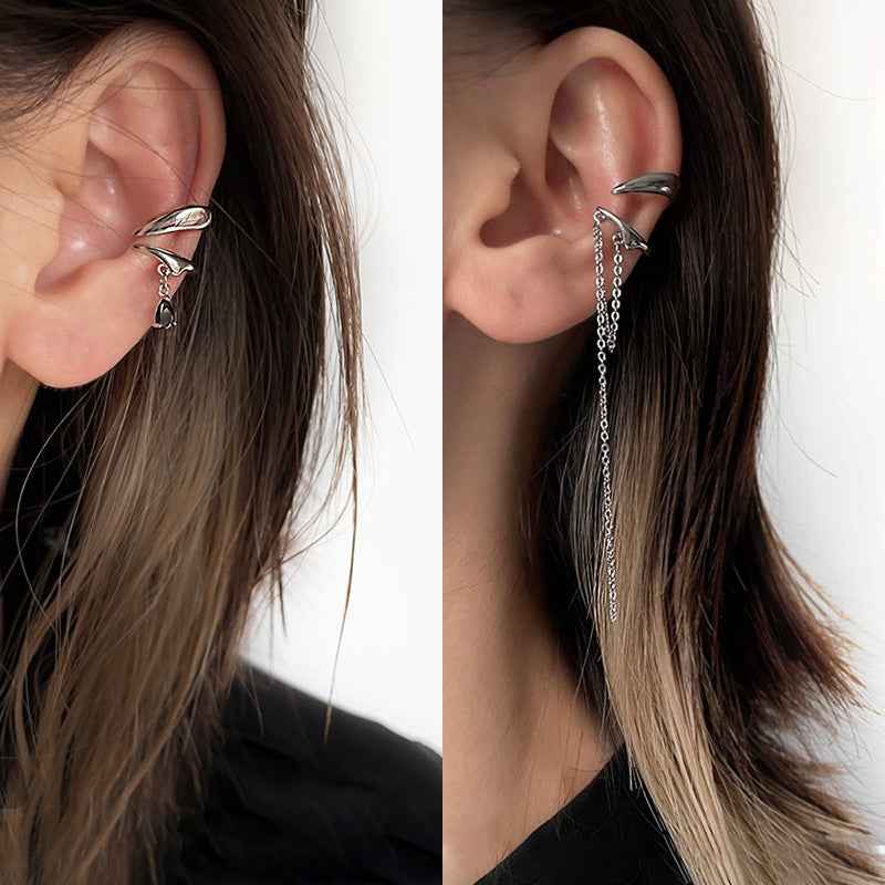 Super fairy asymmetric metal tassel ear bone clip female niche personality simple and versatile temperament no pierced earrings - Pedlar's Attic