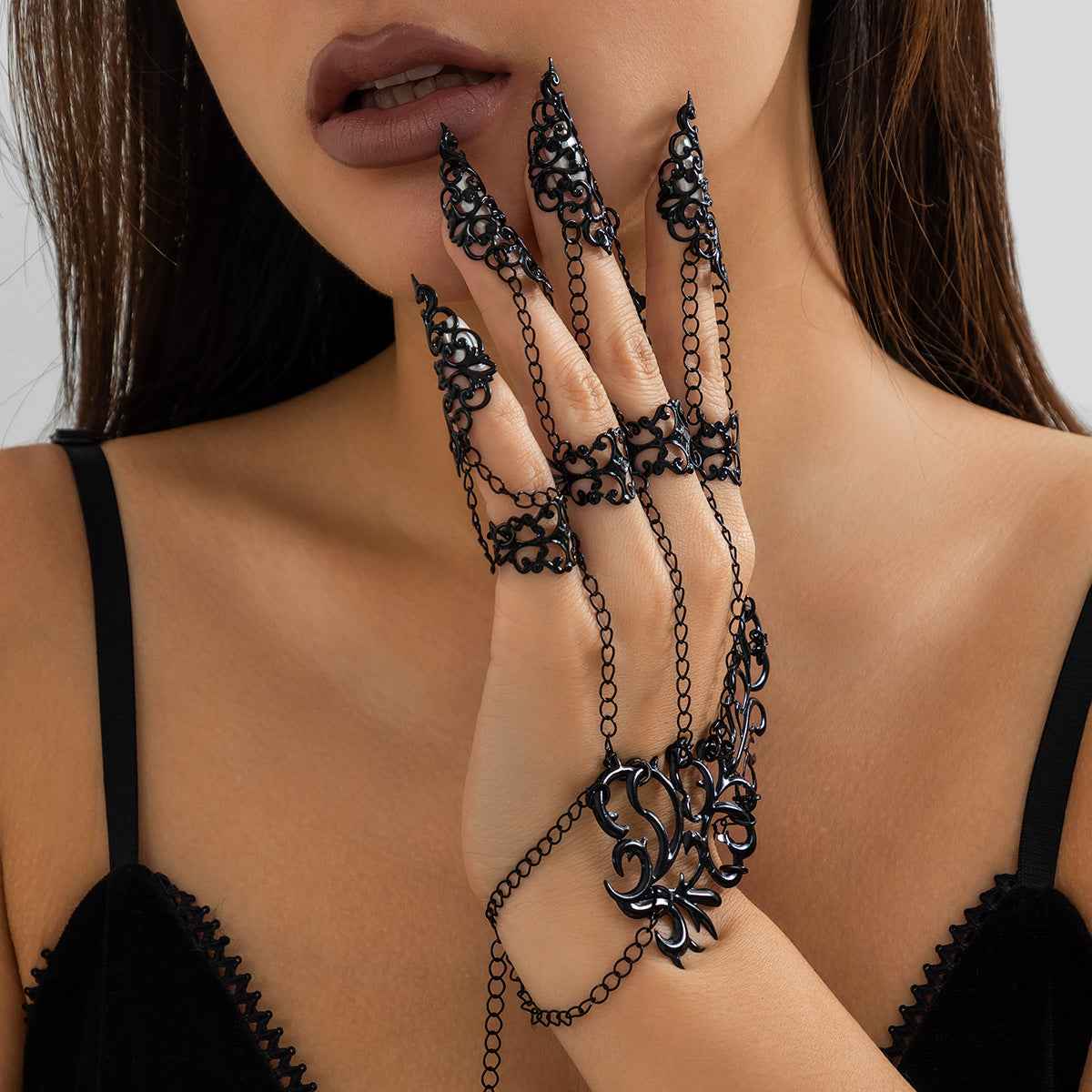 Gothic style hollow conical nail cover Nail cover Punk connected finger nail cover - Pedlar's Attic
