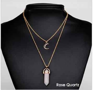 Artilady natural opal stone moon choker necklace stone crystal pendant - Pedlar's Attic