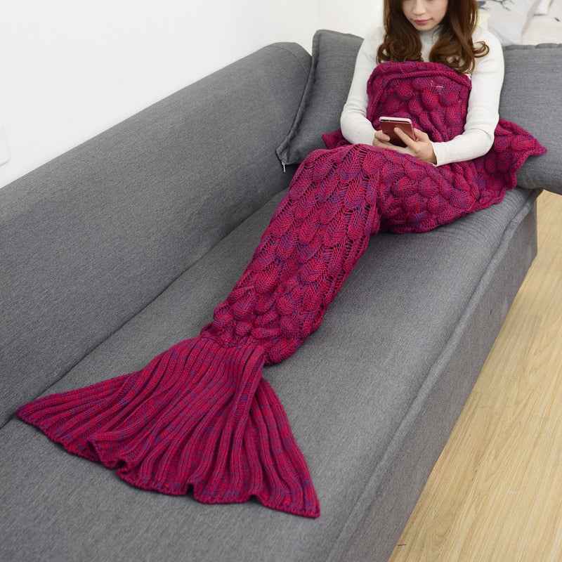 Mermaid Blanket Blankets Knitting Fish Tail Blanket Sofa Cover Birthday Gifts For Girls - Pedlar's Attic
