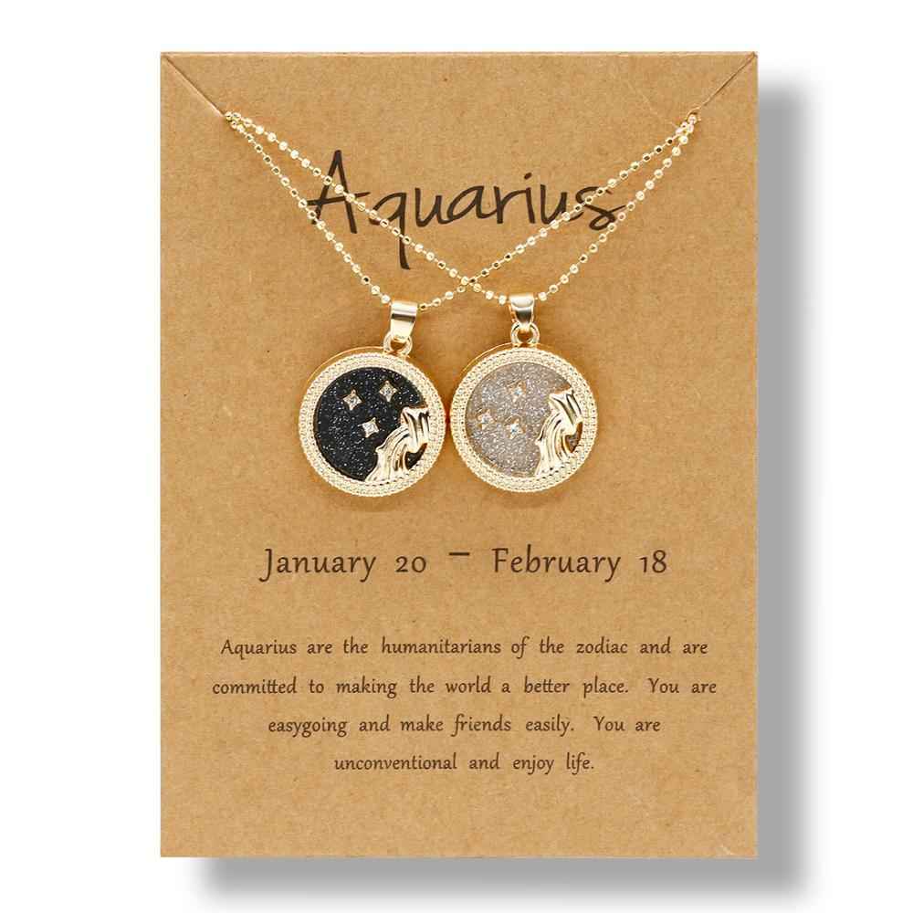 Fashion 12 Constellation Necklaces For Women Men Gold Chain Zodiac Sign Round Pendant Necklace Couple Jewelry Birthday Gift - Pedlar's Attic