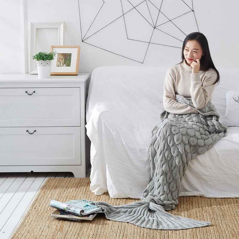 Mermaid Blanket Blankets Knitting Fish Tail Blanket Sofa Cover Birthday Gifts For Girls - Pedlar's Attic