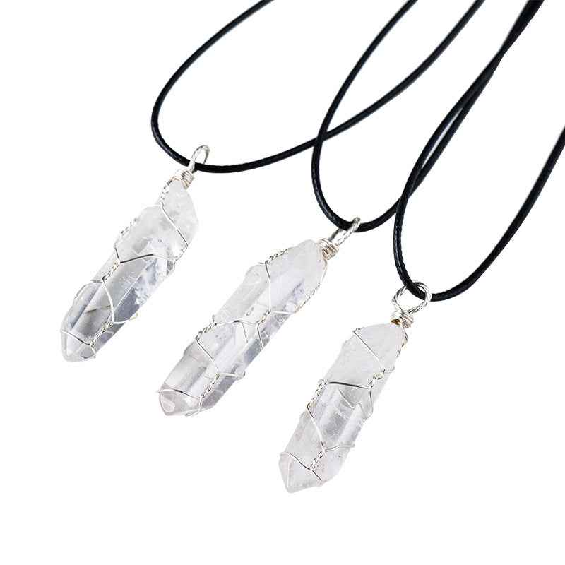 White crystal winding necklace, crystal raw stone, single crystal hexagonal pillar, winding pendant - Pedlar's Attic