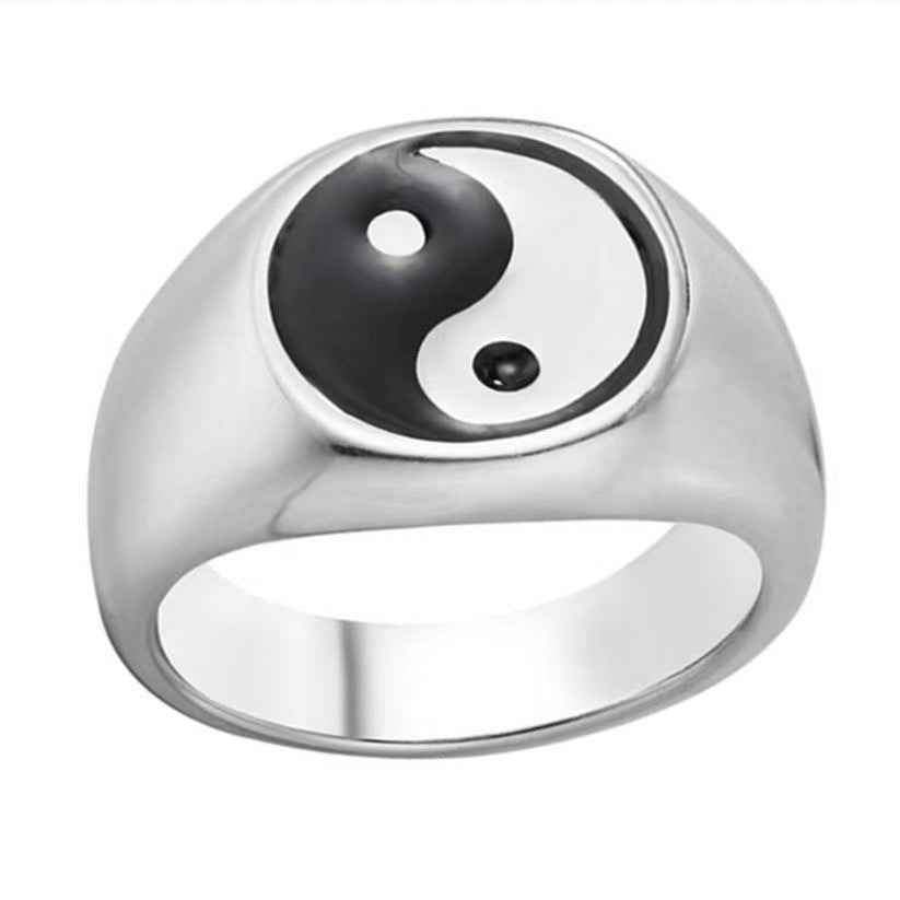 Taoist Spirit Men's Titanium Steel Yin Yang Ring - Creative Epoxy Tai Chi Design for Bold Personalities - Pedlar's Attic