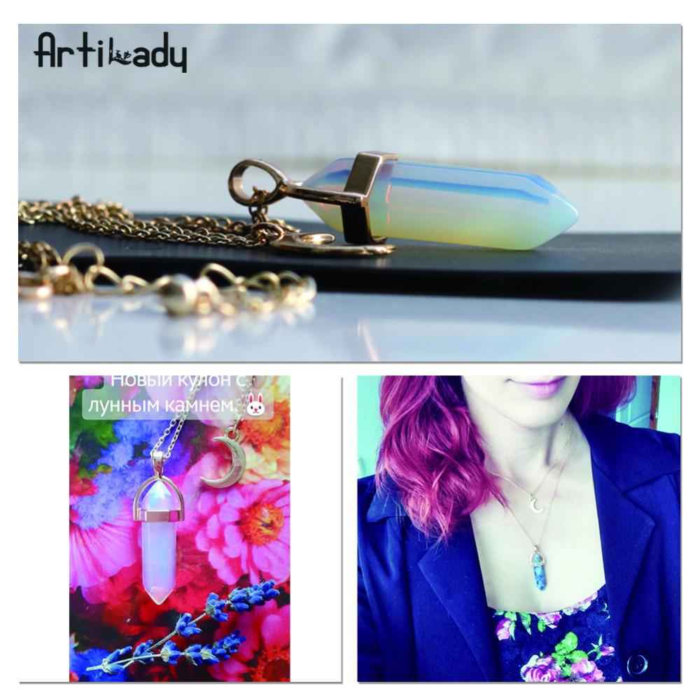 Artilady natural opal stone moon choker necklace stone crystal pendant - Pedlar's Attic