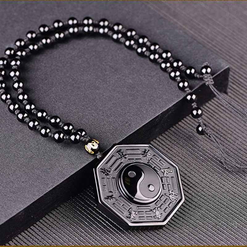 Black Obsidian Yin Yang Necklace - Chinese BAGUA Pendant for Men & Women - Balance & Harmony in Style - Pedlar's Attic
