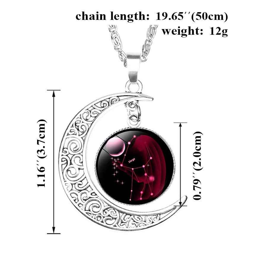 12 Zodiac Sign Pendant Necklace Glass Cabochon Double Galaxy Constellation Horoscope Astrology Necklace For Women Men Jewelry - Pedlar's Attic