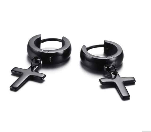 Eternal Cross Egypt Cleopatra Ankh Earrings for Men Jewelry Antiqued Black Stainless Steel Egyptian Queen Ankara Earing - Pedlar's Attic