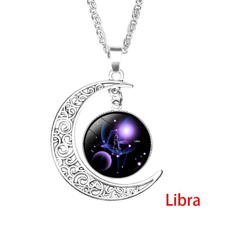 12 Zodiac Sign Pendant Necklace Glass Cabochon Double Galaxy Constellation Horoscope Astrology Necklace For Women Men Jewelry - Pedlar's Attic