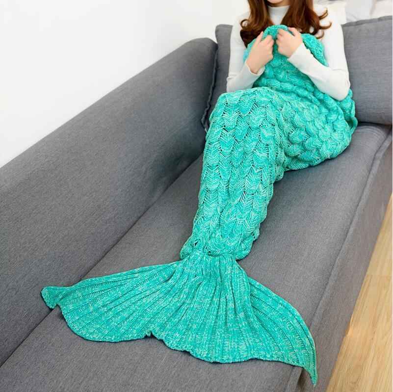 Mermaid Blanket Blankets Knitting Fish Tail Blanket Sofa Cover Birthday Gifts For Girls - Pedlar's Attic