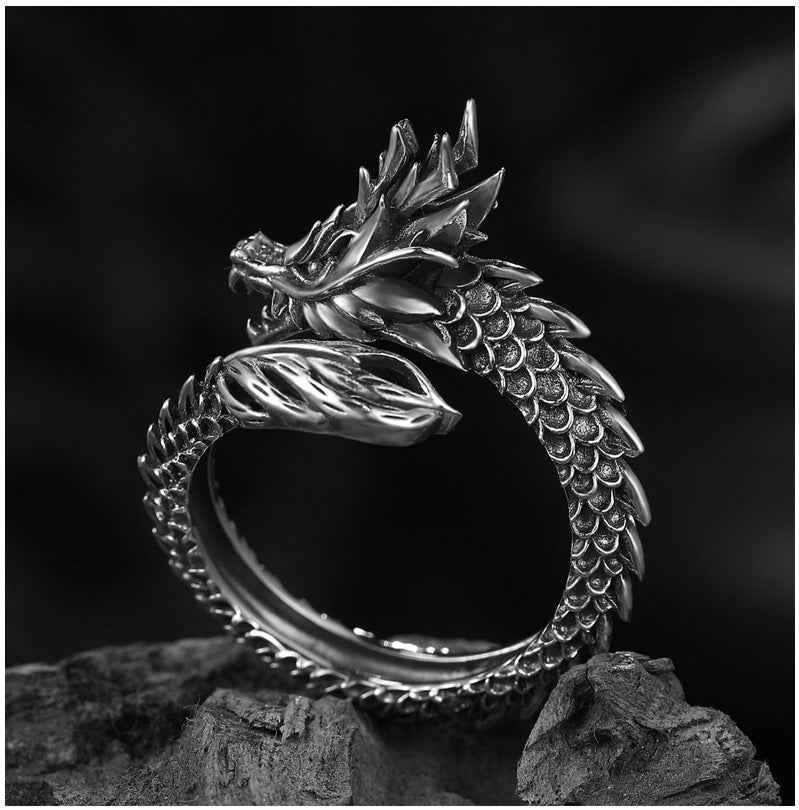 Retro Dragon Ring Male Hipster Personality Domineering Exaggerated Single Open Trendy Men And Women Index Finger - Pedlar's Attic