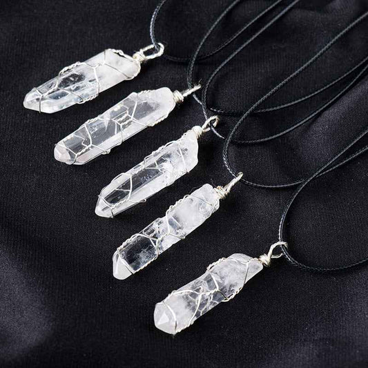 White crystal winding necklace, crystal raw stone, single crystal hexagonal pillar, winding pendant - Pedlar's Attic