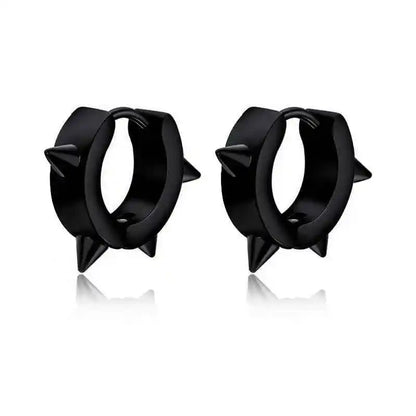 Rebel Steel Hoop Earrings - Black Punk Style with Round Cross Pendants - Bold Unisex Statement Jewelry - Pedlar's Attic