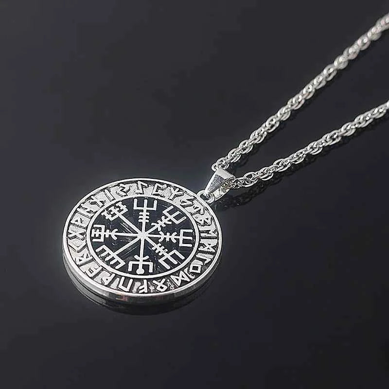 Norse Viking Odin's Runes Necklace Vegvisir Symbol