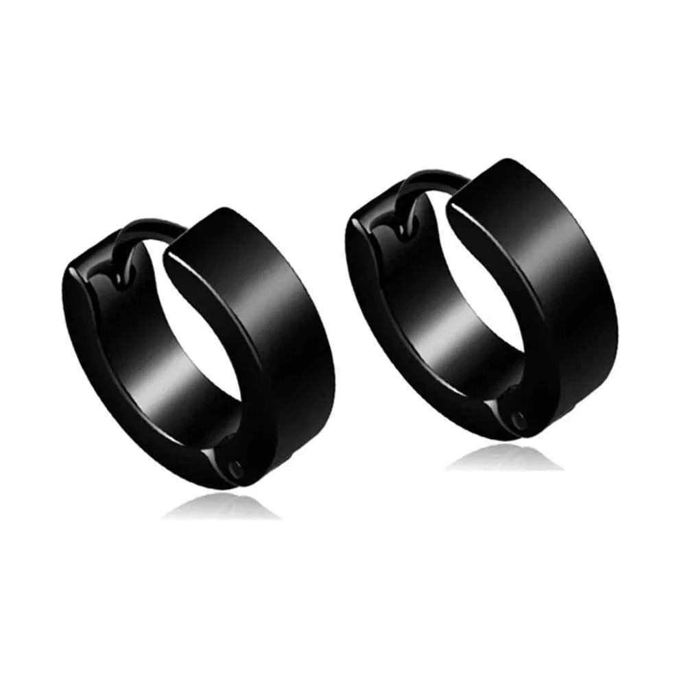 2023 New Black Punk Stainless Steel Women Men Hoop Earrings Small Trendy Round Cross Pendants Jewelry Accessories Gifts Earrings