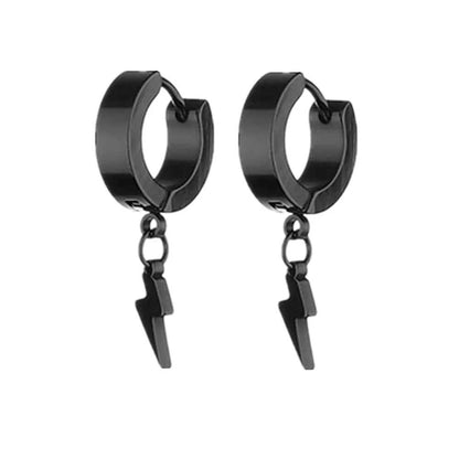 Rebel Steel Hoop Earrings - Black Punk Style with Round Cross Pendants - Bold Unisex Statement Jewelry - Pedlar's Attic