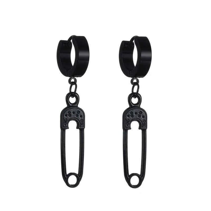 2023 New Black Punk Stainless Steel Women Men Hoop Earrings Small Trendy Round Cross Pendants Jewelry Accessories Gifts Earrings