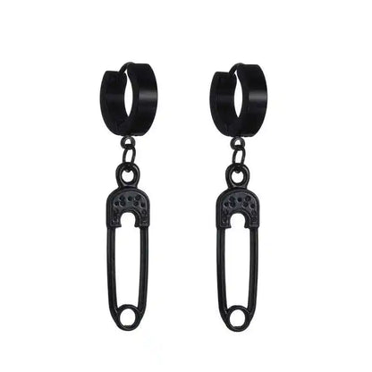 Rebel Steel Hoop Earrings - Black Punk Style with Round Cross Pendants - Bold Unisex Statement Jewelry - Pedlar's Attic