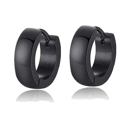 Rebel Steel Hoop Earrings - Black Punk Style with Round Cross Pendants - Bold Unisex Statement Jewelry - Pedlar's Attic