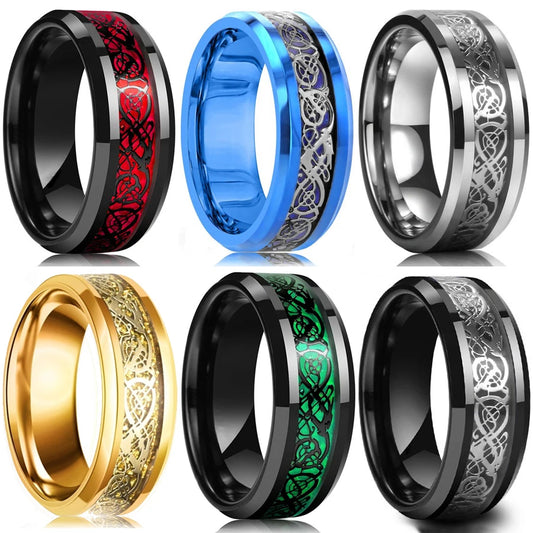 21 Colors 8mm Men's Stainless Steel Celtic Dragon Ring