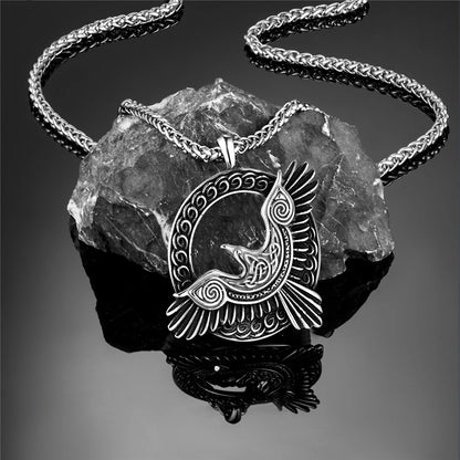Stainless Steel Norse Mythology Eagle Necklace Men Vikings Raven Never Fade Gold Color Vegvisir Slavic Runes Amulet Pendant Gift