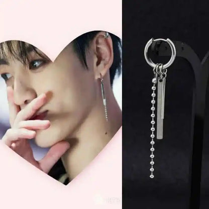 1 PC Boy Korean Punk Stainless Steel Cross Hoop Earring For Men Long Chain Tassel Leaf Moon Rock Hip Hop Piercing Stud Jewelry - Pedlar's Attic