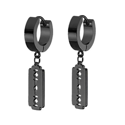 Rebel Steel Hoop Earrings - Black Punk Style with Round Cross Pendants - Bold Unisex Statement Jewelry - Pedlar's Attic