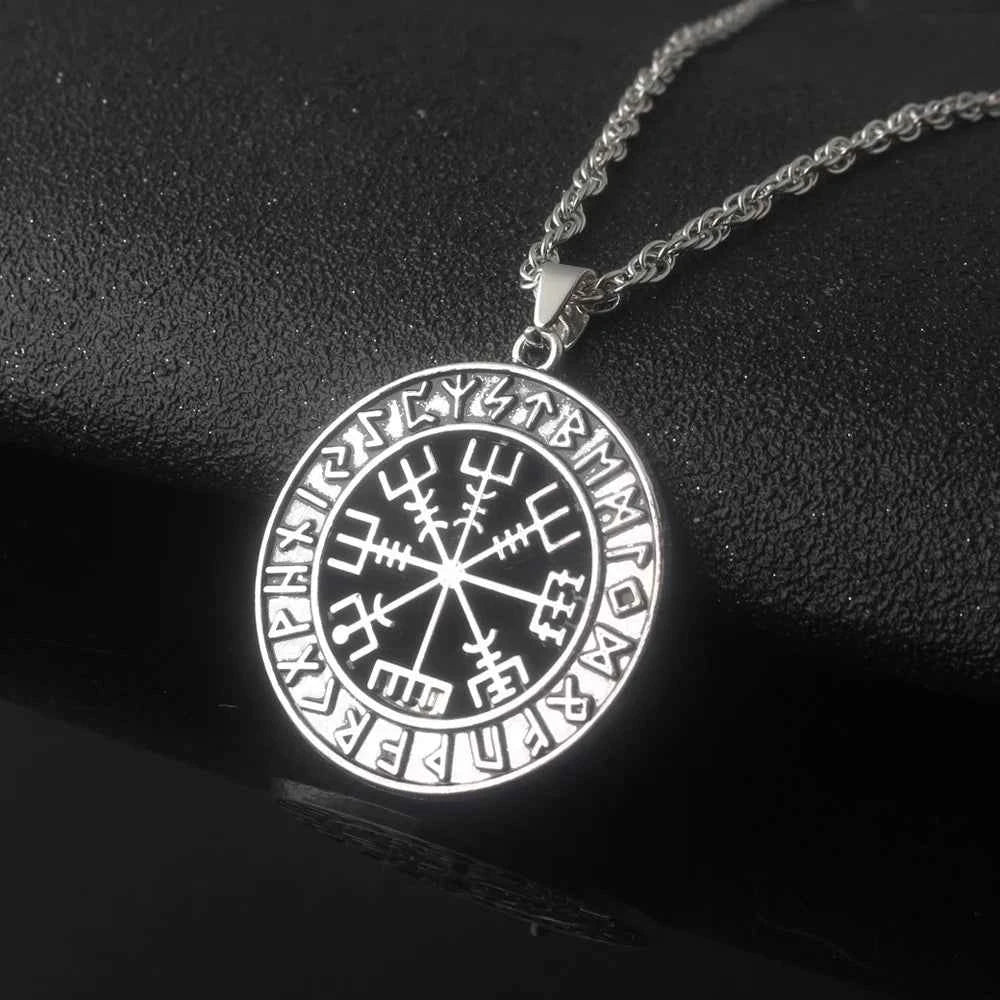 Norse Viking Odin's Runes Necklace Vegvisir Symbol