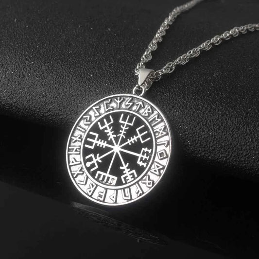 Norse Viking Odin's Runes Necklace Vegvisir Symbol