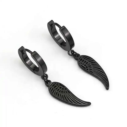 Rebel Steel Hoop Earrings - Black Punk Style with Round Cross Pendants - Bold Unisex Statement Jewelry - Pedlar's Attic
