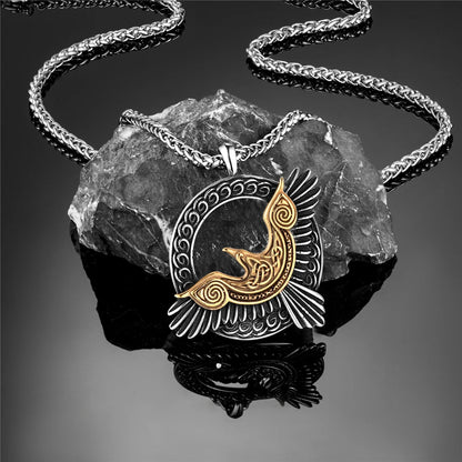 Stainless Steel Norse Mythology Eagle Necklace Men Vikings Raven Never Fade Gold Color Vegvisir Slavic Runes Amulet Pendant Gift