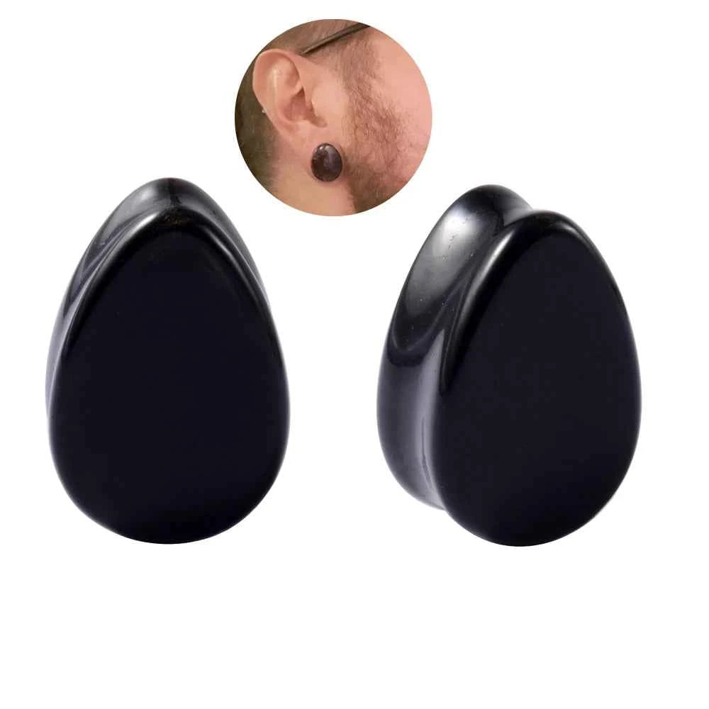 Pair Stone Ear Gauges Dew Drop Ear Plugs Double Flare Saddle Stretching Gauges Expander keyhole Ear Stretcher Body Jewelry - Pedlar's Attic