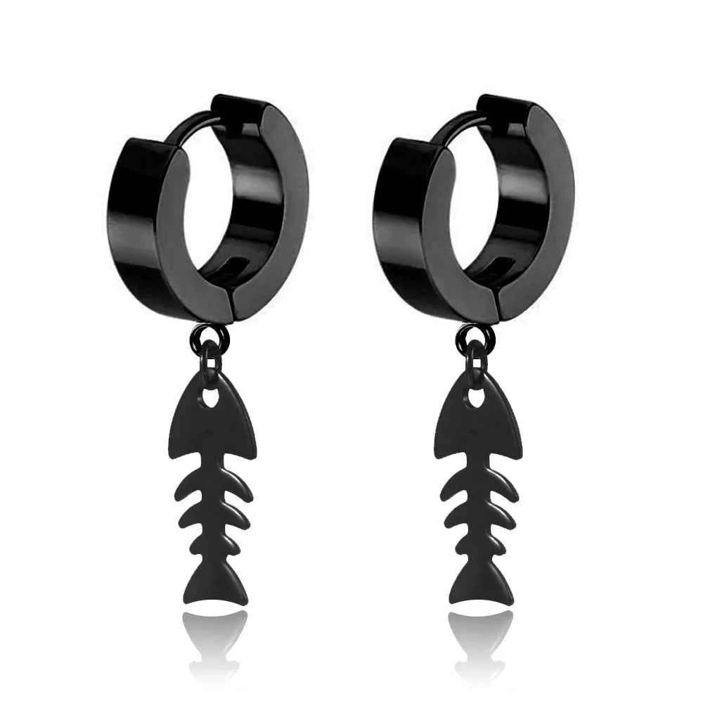 2023 New Black Punk Stainless Steel Women Men Hoop Earrings Small Trendy Round Cross Pendants Jewelry Accessories Gifts Earrings