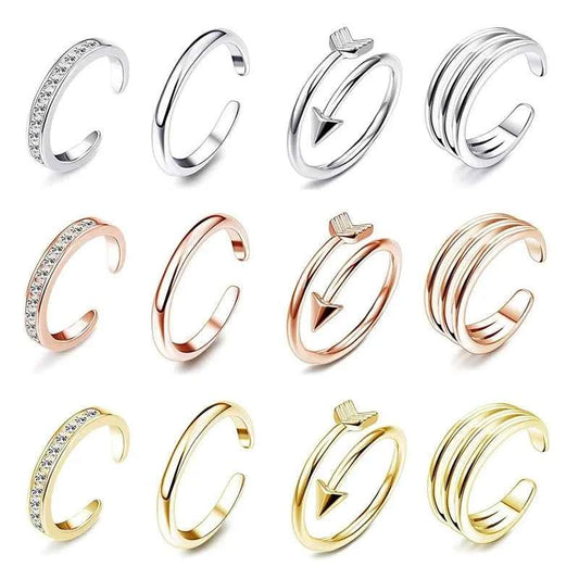 4Pcs Simple Alloy Crystal Foot Ring Adjustable Opening Toe Ring For Women Girl Summer Beach Vacation Jewelry Finger Ring - Pedlar's Attic