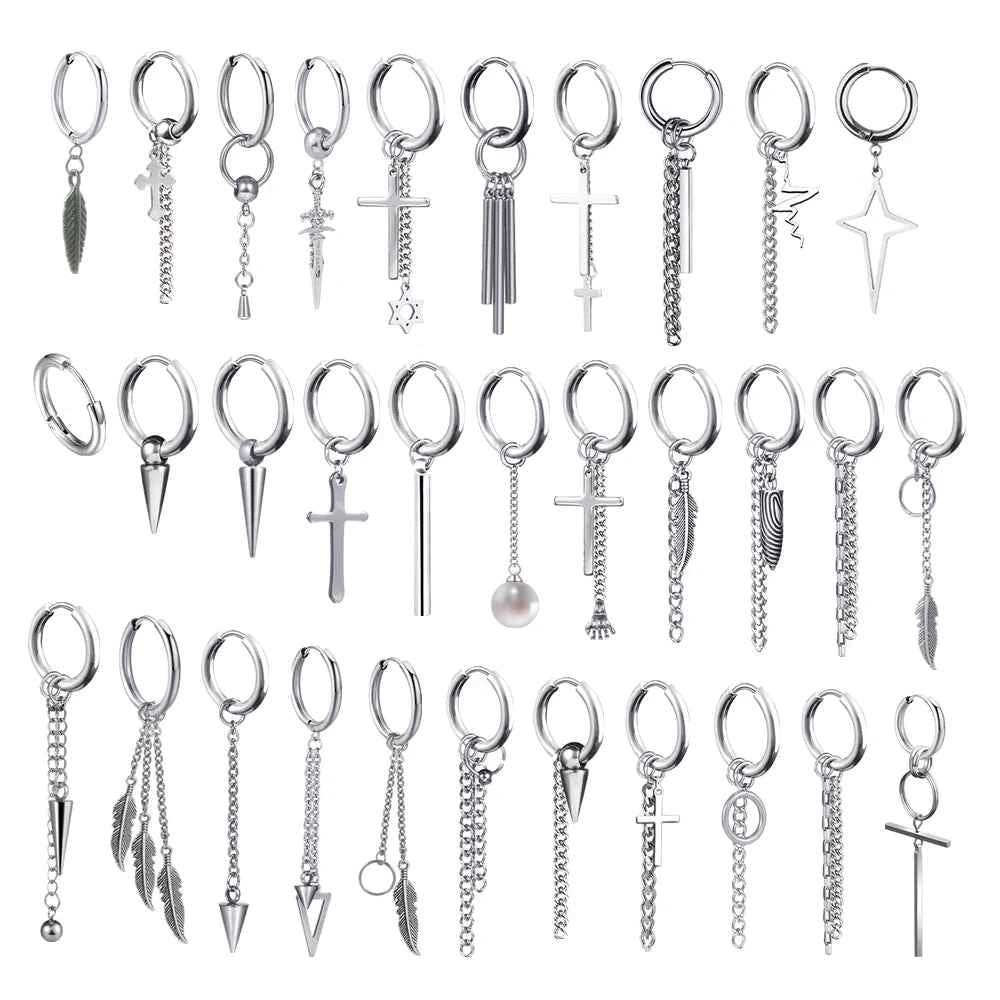 Punk Stainless Steel Hoop Earrings - Trendy Goth Hip Hop Jewelry for Men & Women - Pedlar's Attic