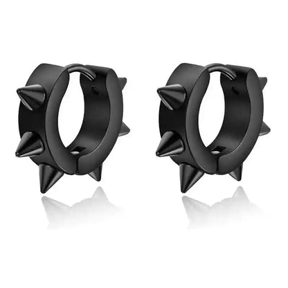 Rebel Steel Hoop Earrings - Black Punk Style with Round Cross Pendants - Bold Unisex Statement Jewelry - Pedlar's Attic