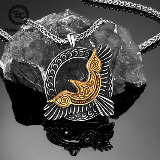 The Raven's Reach — Norse Eagle & Vegvisir Amulet Necklace
