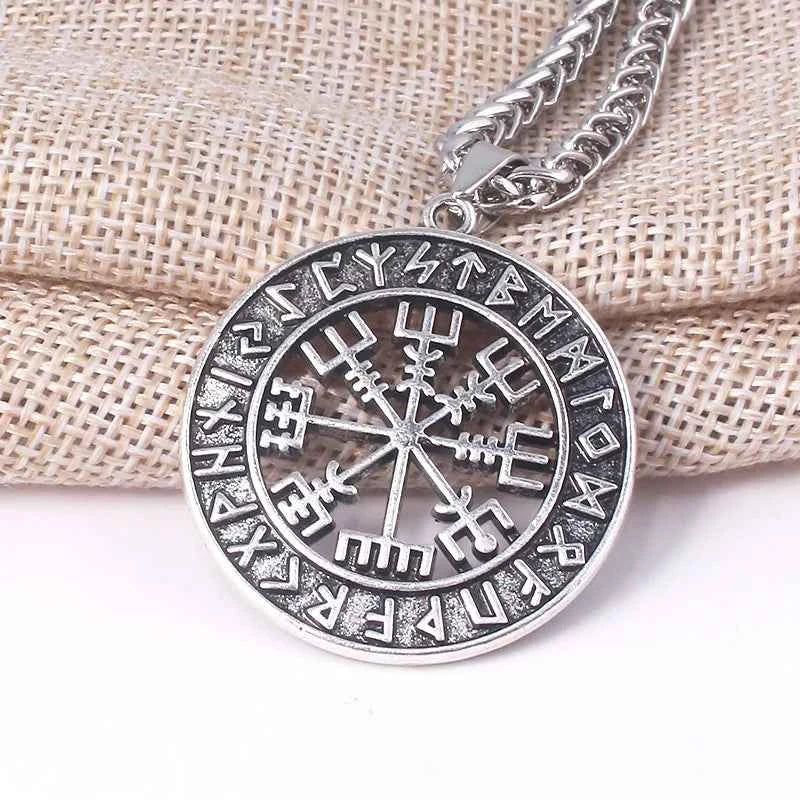 Norse Viking Odin's Runes Necklace Vegvisir Symbol