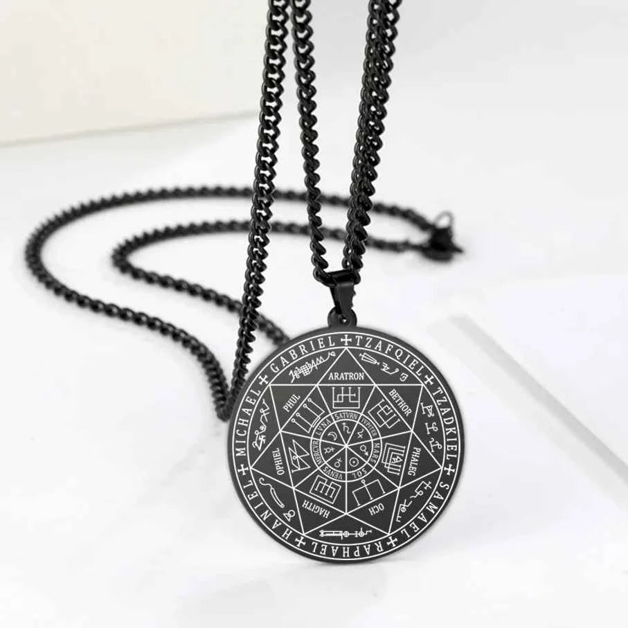 Dawapara 7 Archangels Sigil Necklaces Pentacle Magical Amulet Michaelmas Lucky Protection Supernatural Talisman Necklace