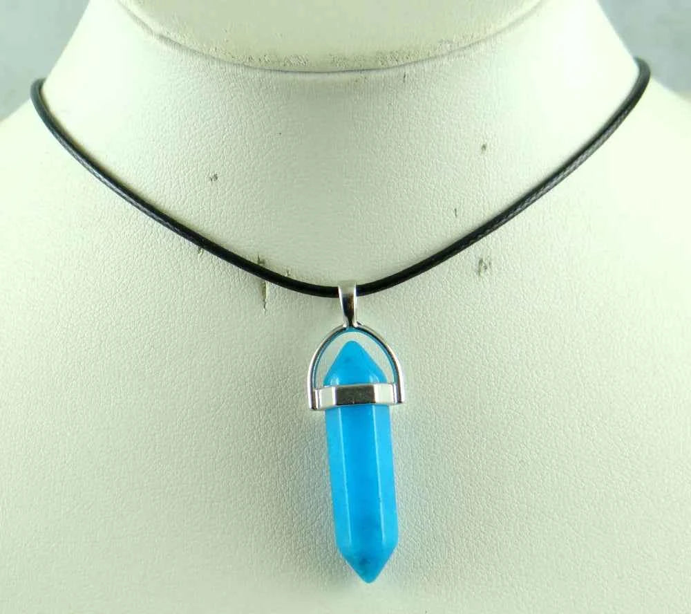 Natural stone Quartz crystal Turquoise tiger eye aventurine Hexagonal column pendulum Pendant for diy Jewelry making necklace