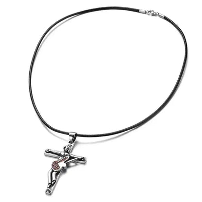 Johnny Hallyday Guitar Cross Pendant Necklace - Stainless Steel Floating Locket for Men, Inspirational Christian Jewelry Gift - Pedlar's Attic