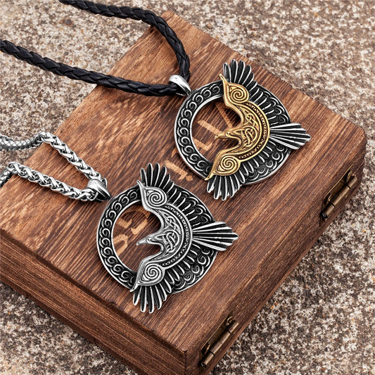 The Raven's Reach — Norse Eagle & Vegvisir Amulet Necklace