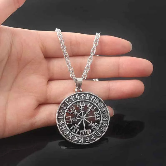 Norse Viking Odin's Runes Necklace Vegvisir Symbol