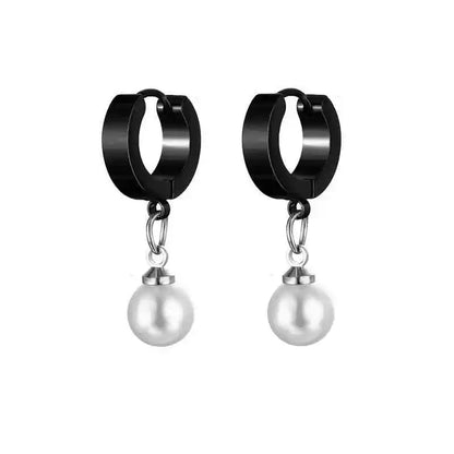 Rebel Steel Hoop Earrings - Black Punk Style with Round Cross Pendants - Bold Unisex Statement Jewelry - Pedlar's Attic