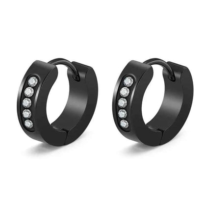 Rebel Steel Hoop Earrings - Black Punk Style with Round Cross Pendants - Bold Unisex Statement Jewelry - Pedlar's Attic