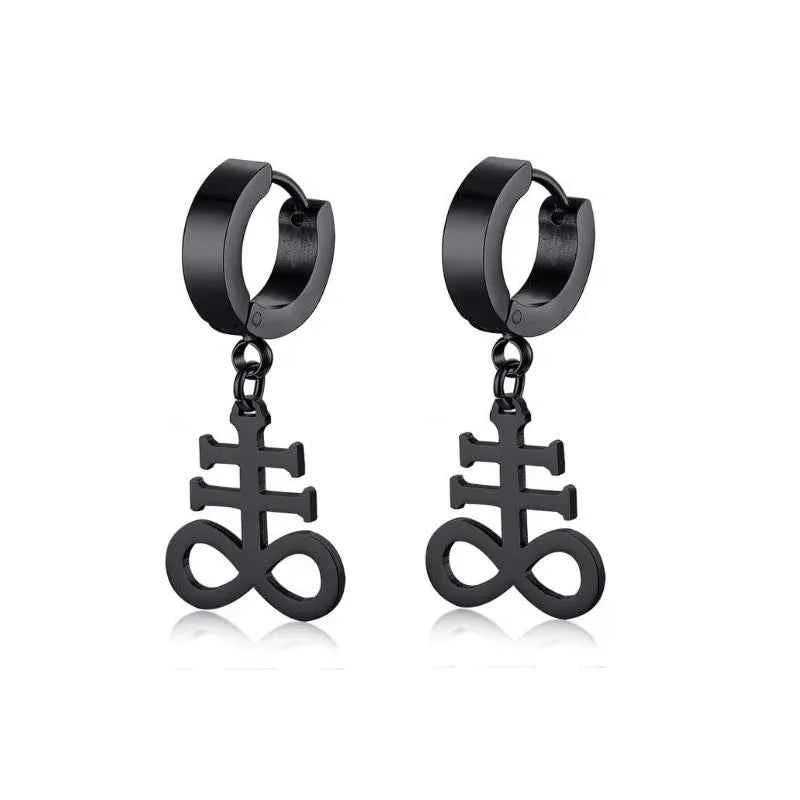 Punk-Inspired Stainless Steel Hoop Earrings with Round Cross Pendants for Trendsetting Women & Men - Pedlar's Attic