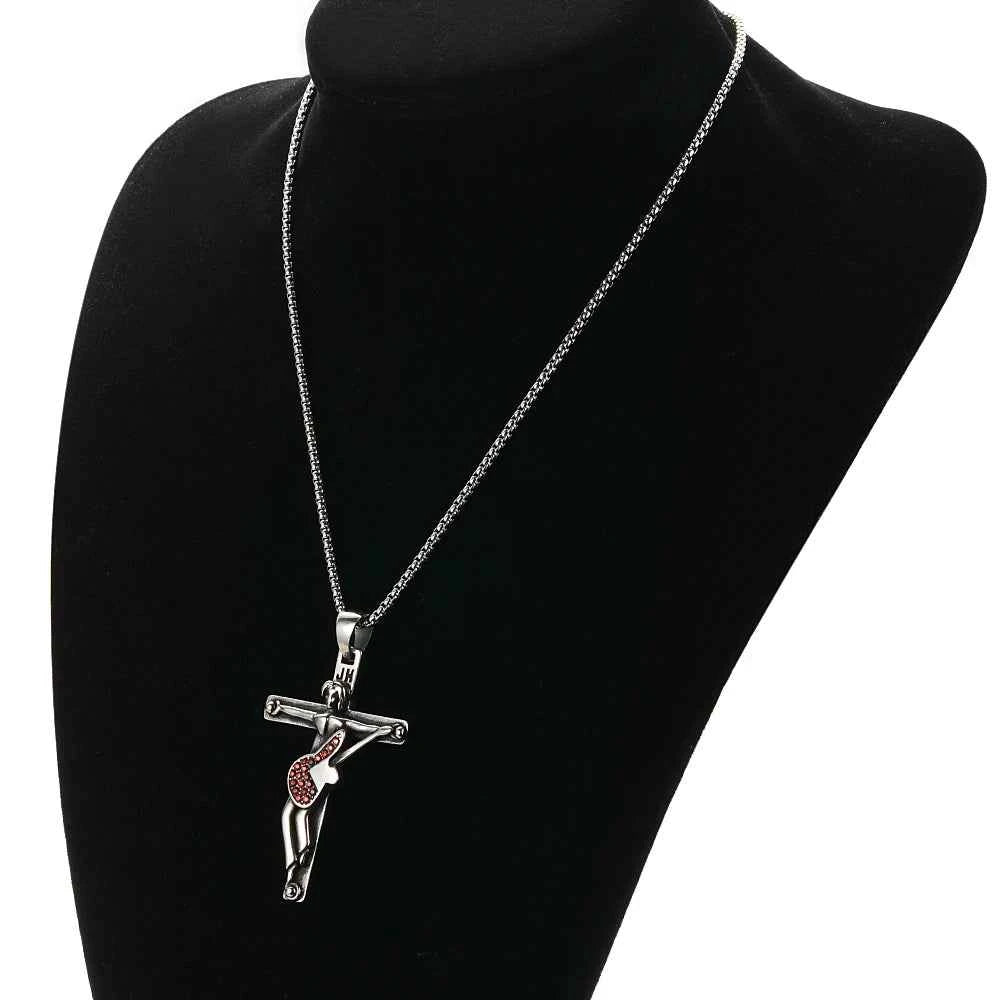 Johnny Hallyday Guitar Cross Pendant Necklace - Stainless Steel Floating Locket for Men, Inspirational Christian Jewelry Gift - Pedlar's Attic